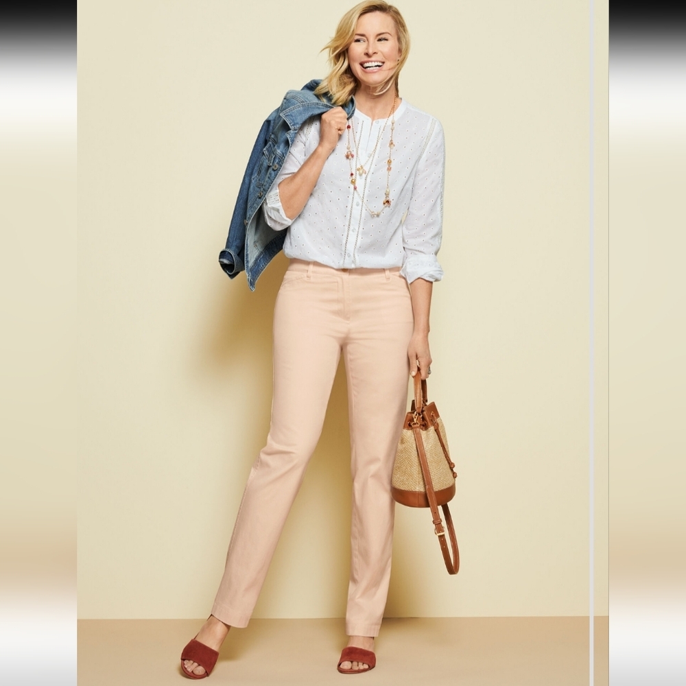 NWT Talbots Size 8 Khaki Chino Pants Straight Leg Stretch Cotton Preppy Classic